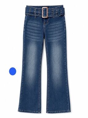 Madden NYC Size 00 Dark Wash High Rise Wide Belt Flare Jeans Women
